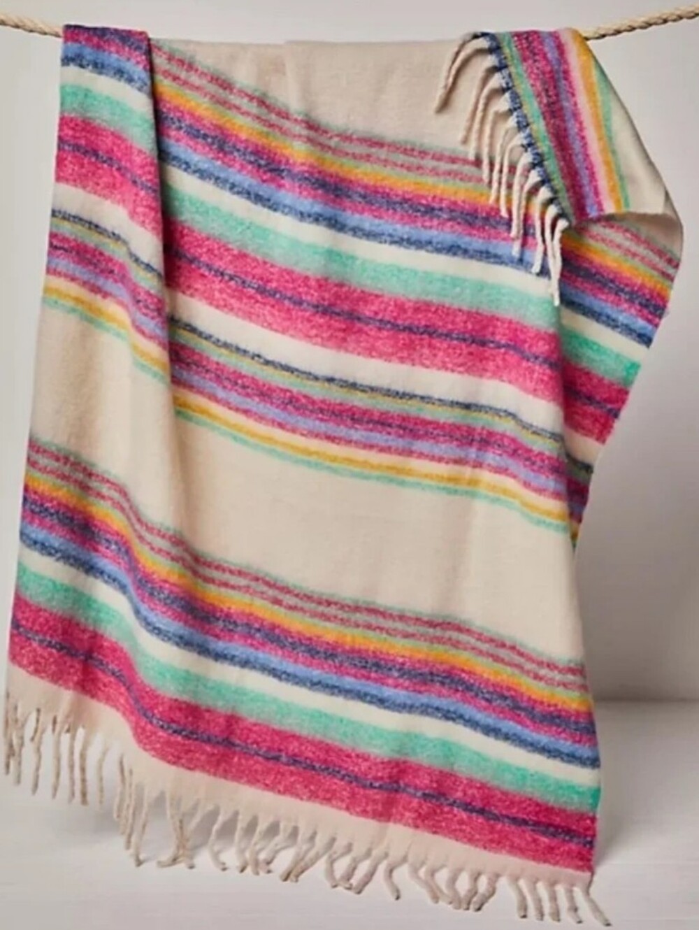 Free People Skye Multicolor Striped Fringe Throw Blanket